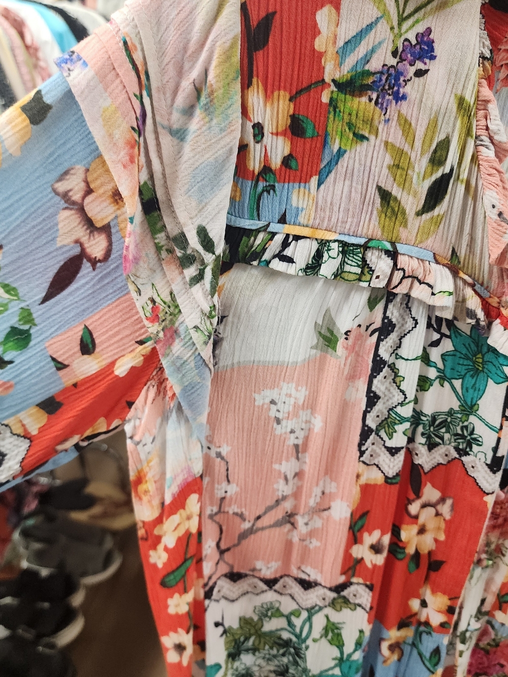 Tolani Multicolor Floral Patchwork Ruffle-Blouse - Picture 3 of 5